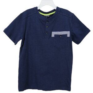 CR Sports Boys Navy Blue Henley T-Shirt Size 7 With Pocket & Buttons Pullover